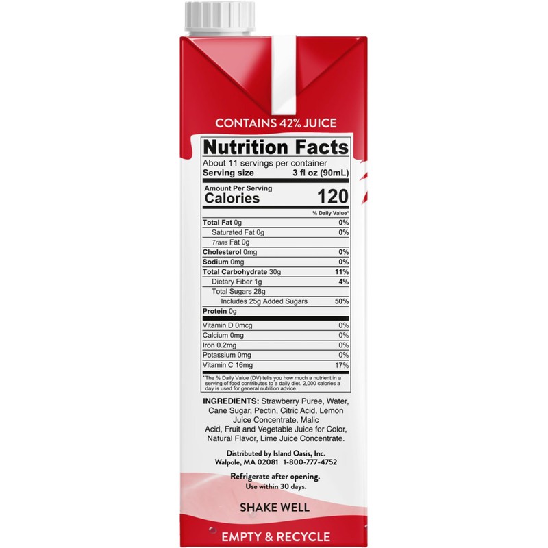 Island Oasis Strawberry Fruit Puree, 33.8 fl oz (1 Liter)