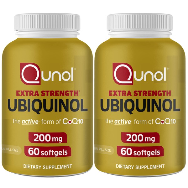 Ubiquinol CoQ10 200mg Softgels, Qunol Ubiquinol 200mg - Active form of Coenzyme Q10, Antioxidant for Heart Health, Healthy Blood Pressure Levels, Beneficial to Statin Users - 60 Count (Pack of 2)