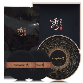 Sooryehan Black Ginseng Cushion Foundation Product + Refill + 2 Puffs / 수려한 블랙 진생 쿠션 파운데이션 본품+리필+퍼프2개