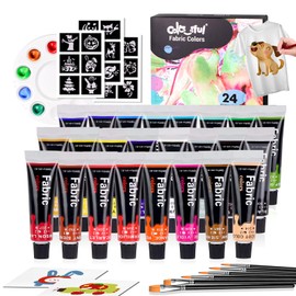 Colorful Fabric Paint Set for Clothes 24 Colors - Permanent Textile Paint Kit for Shoes, Canvas - Non-Toxic Slick Painting Set for Adults, Beginner & Artists