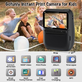 Instant Print Camera for Kids, 3.0" HD 1080P Digital Video Cameras with 3 Rolls of Printer Paper for Toddler, Birthday Gifts Toy for Girls Boys with 32GB SD Card (3.0 Style, Black)