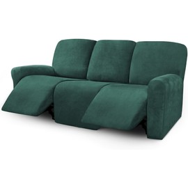 ULTICOR Velvet 8-Pieces Recliner Sofa Covers Stretch Reclining Couch Covers for 3 Cushion Reclining Sofa Slipcovers Furniture Covers Thick Soft Washable (3 Seater Recliner Cover, Retro Green)