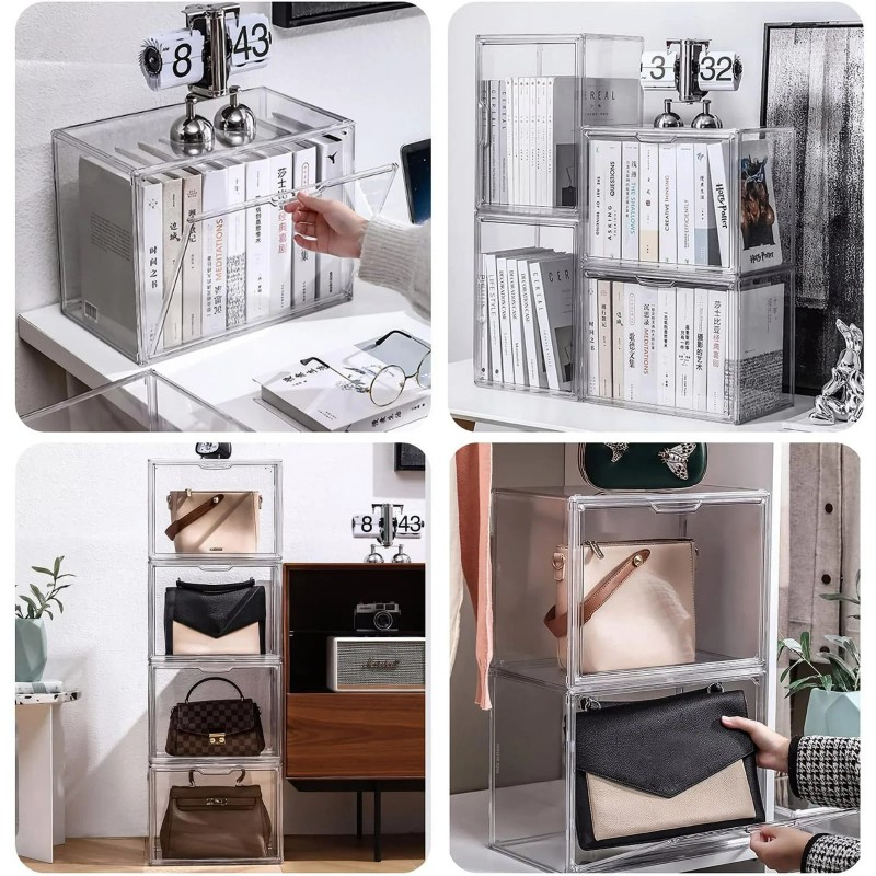 GUDEMAY Plastic Storage Bins with Magnetic Lid Dustproof Book Cosmetic