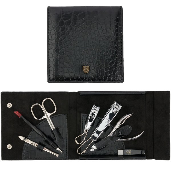 3 Swords Germany - brand quality 7 piece manicure pedicure grooming kit set for professional finger & toe nail care scissors clipper fashion leather case in gift box, Made by 3 Swords (84322)