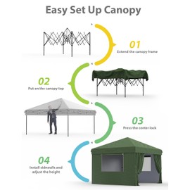 Garvee 10x10 Pop Up Canopy Tent Outdoor Canopy One-Person Set Up Heavy Duty Commercial Instant Tent Shelter, 4-Sidewall+Green
