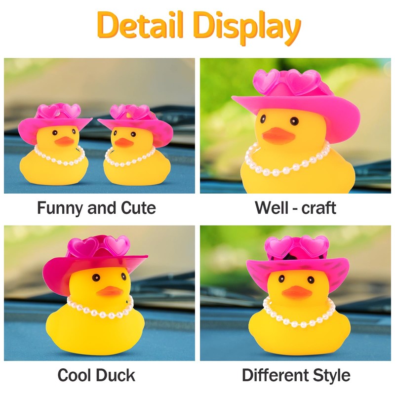 wonuu Car Dashboard Pink Cowboy Hat Rubber Ducks, Decorations Duck