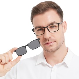 WEMOOTANTS Reading Glasses 1.5 Men, with Detachable Polarized Sunglasses Clip, Men's Rectangle Black Readers 1.50