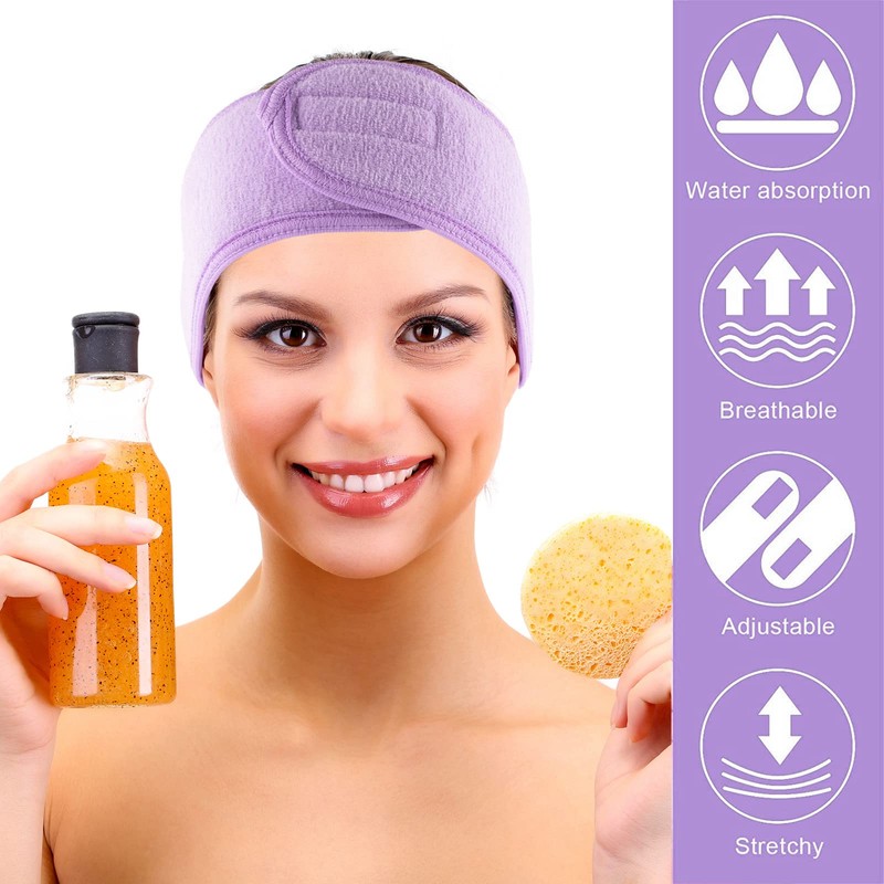 Whaline Spa Facial Headband 4 Packs Head Wrap Terry Cloth