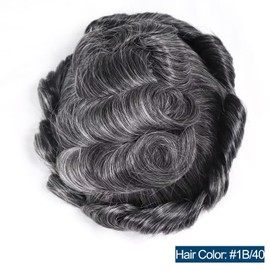 Thin Skin HD Lace Grey Toupee Hair for Men 8x10 Inch Swiss Lace Front Human Mens Hair Piece Replacement System 1B with 40% Gray