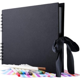 80 Pages Scrapbook Album with 10 Metallic Markers,Craft Paper Photo Album for Wedding and Anniversary, Family DIY Scrapbook Accessories with Scrapbooking Stickers Corners(Black)… - Color: white, Size: 11.5*8.5 Inches