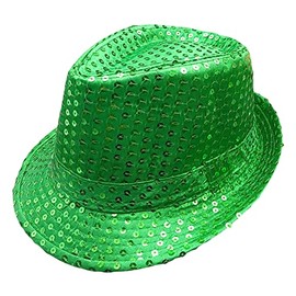 Edhomenn Adult Solid Color Sequin Fedora Hat Glitter Dance Party Performance Hat Bling Shining Hat (Green, One Size)