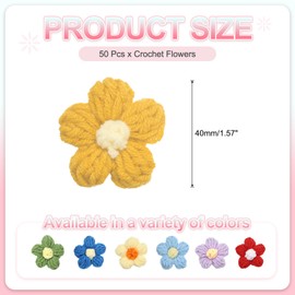 PATIKIL Crochet Flowers, 50 Pcs Applique Flowers for Craft Sewing Crochet Flowers Appliques Embellishments for DIY Hair Clothes Party Craft Decor, Egg Yellow/Creamy White