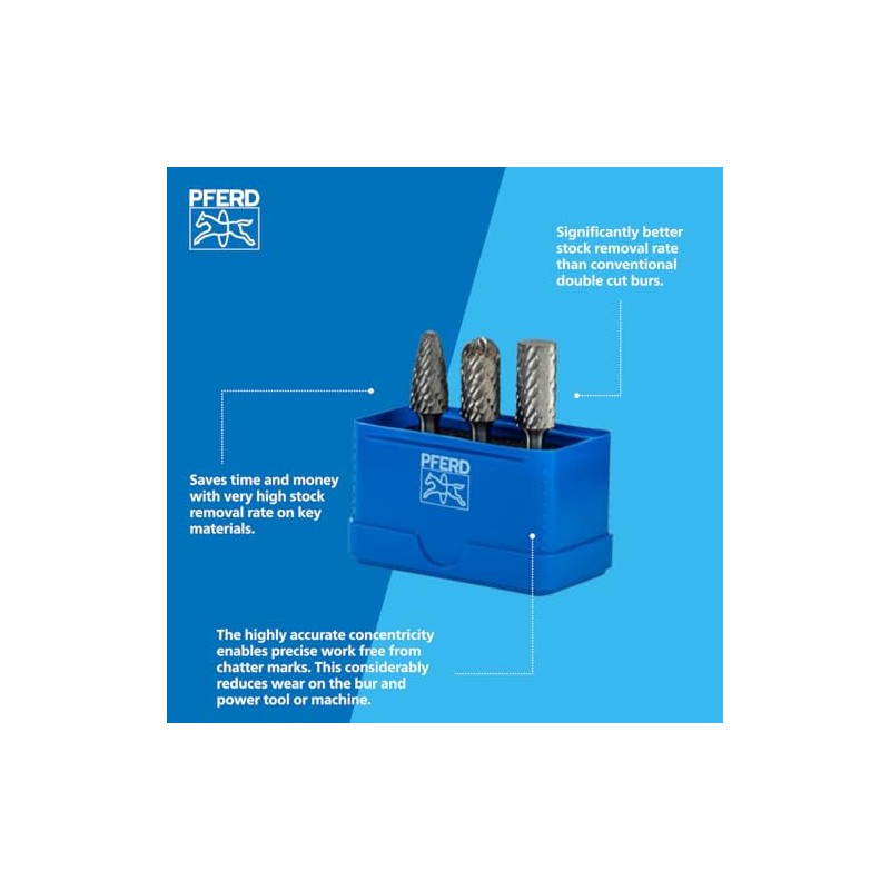 PFERD 3-Piece Carbide Bur Set, Omni Cut, 1/4" Shank, Tungsten