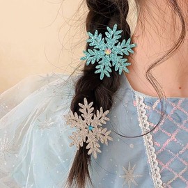 Christmas Snowflake Hair Clips for Girls Women 4 Pcs Glitter Blue White Xmas Snowflakes Hair Clip Pins Snowflake Hair Barrettes Hairpins Holiday Snowflake Hair Accessories