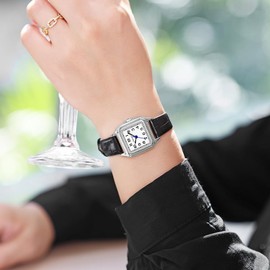 VXFAIZY Dainty Square Watch for Women with Easy Read Arabic Numeral Ladies Dress Watches (Black Silver)