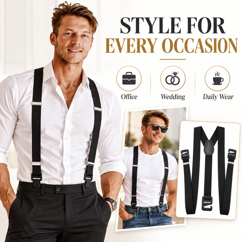 Men’s Adjustable Suspenders for Holding Pants – 2.5 cm Polyester