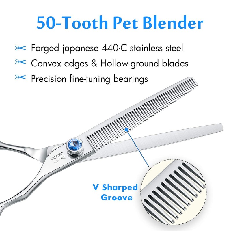 JASON 7" 50 Teeth Thinning Dog Grooming Blending Scissor, Ergonomic