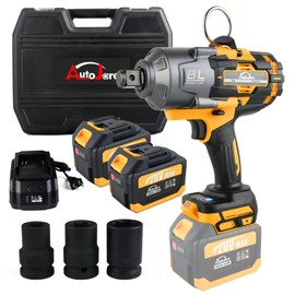 AUTOJARE Cordless Impact Wrench 3/4 inch Brushless High Torque 1475 Ft-lbs (2000 N.m) Heavy-duty Impact Wrench with 2pcs 6.0A Battery, Carrying Case, Fast Charger and 3pcs Sockets (Yellow)