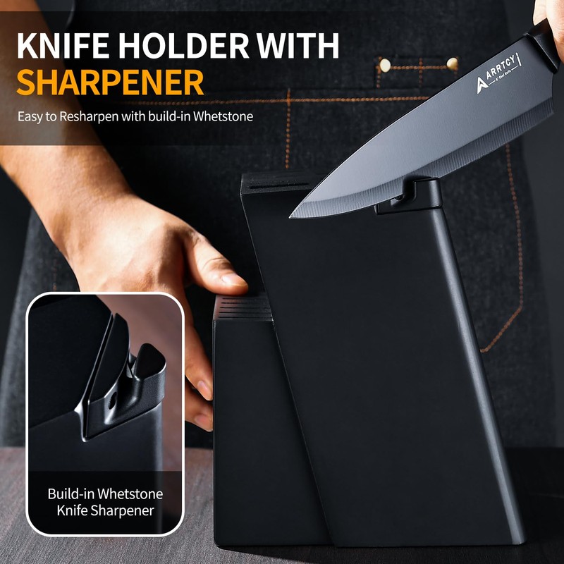 Arrtcy Knife Set - Kitchen Knife Set with Built-in Sharpener
