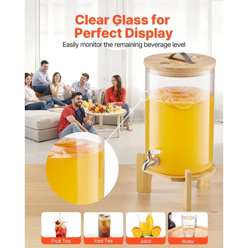 Glass Beverage Dispenser 2.2 Gal With Stand For Parties Minimalist