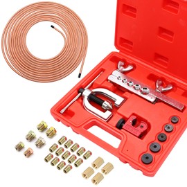 Eoppen 25 ft 3/16inch Copper Coated Brake Line Kit(Includes 24 Fittings and 4 Unions) with Double & Single Flaring Tool Kit