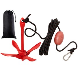 MorningRo 1 Pack Marine Kayak Anchor Kit 1.5 lb Folding Grapnel Anchor Kit Boat Anchor Kayak Fishing Accessories for Small Boats Kayaks Canoe Paddle Boards (Red)