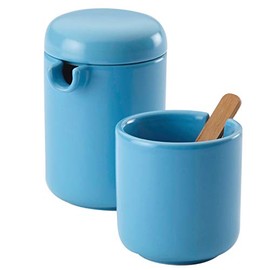 BonJour Ceramic Coffee and Tea Sugar and Creamer Set, Aqua