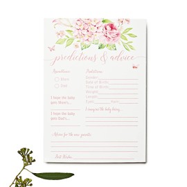 Baby Predictions and Advice - Pink Floral Butterfly - Baby Shower Game, New Mom & Dad Card or Mommy & Daddy to Be, Girl Babies New Parent Message Advice Book, Fun Girl Shower Party (25-Cards)