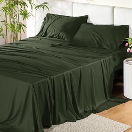 Bedsure King Size Sheet Set, Cooling Sheets King, Rayon Derived from Bamboo, Deep Pocket Up to 16", Breathable & Soft Bed Sheets, Hotel Luxury Silky Bedding Sheets & Pillowcases, Olive Green