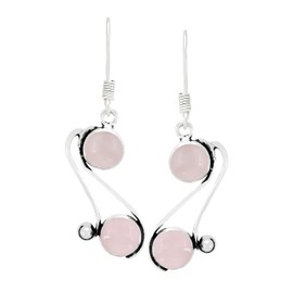 Natural Moonstone Lapis Malachite Simulated Garnet Peridot Blue Topaz Dangle Earrings 8mm Round Shape Gemstones 925 Silver Overlay handmade Dangle Earrings, Silver, rose quartz