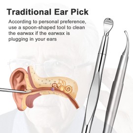 Ear Pick Earwax Removal Kit 8 Pcs, Professional Double-Headed Ear Pick Earwax Removal Tools, Ear Cleaning Tool Set(Sliver)