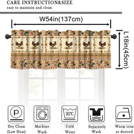 Yearn Jear Rustic Rooster Kitchen Curtain Valance,Farmhouse Country Rural Floral Window Treatment Valances for Home Bedroom Bathroom 54x18in