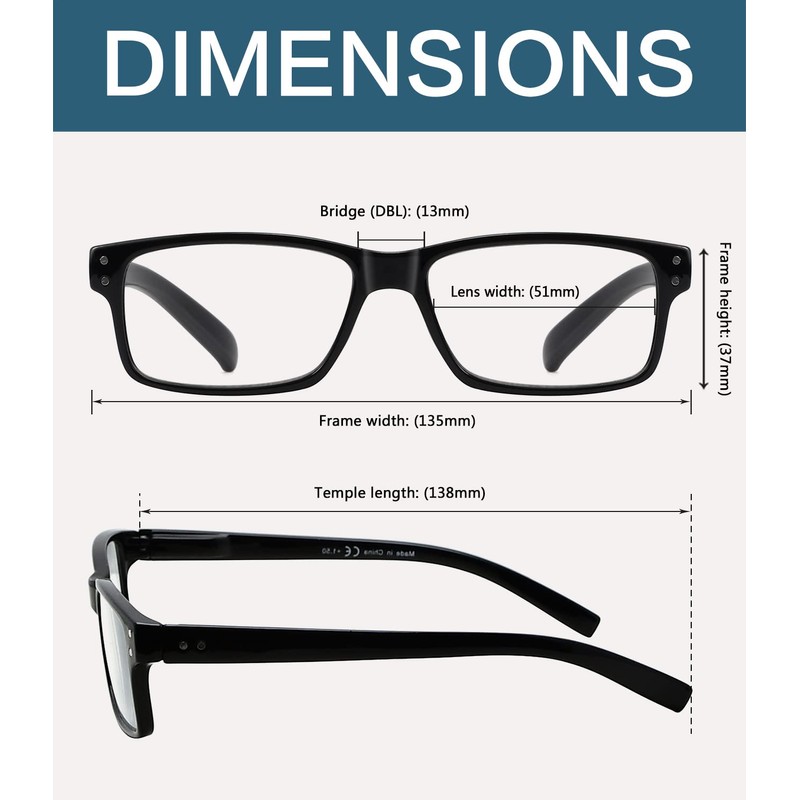 BLUELESS Vintage Reading Glasses Men Women（Black，+3.00）
