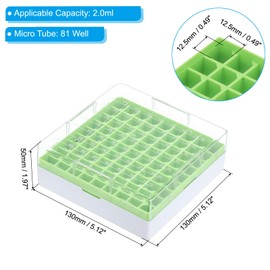 PATIKIL 81 Well Polycarbonate Freezer Boxes, 1 Pcs Polycarbonate Tube Rack for 2.0ML Tubes Vials Samples, Green