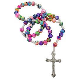TALISMAN4U Multicolor Polymer Beads Catholic Rosary Necklace First Communion Christmas Religious Gift