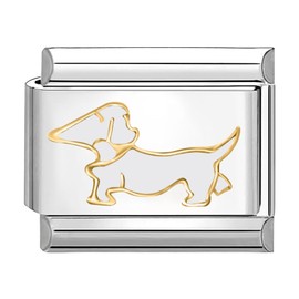 Quiges - 9mm Italian Style Charm Link teckel Module Stainless Steel dachshund for Italian Style Bracelets