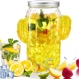 FillTouch 1 Gallon Glass Cactus Drink Dispenser Party Supplies Clear Cactus Shaped Beverage Dispenser with Spigot Water Juice Liquid Tea Jar for Summer Pool BBQ Picnic Kitchen Baby Shower Table Decor