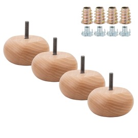 Alanna Jones 4x Natural Colour Wooden Bun 43mm Height Feet for Sofas Chairs Beds Cabinets Divans