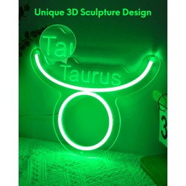 Raipile Taurus Neon Sign for Spiritual Room Decor, LED Zodiac Signs for Constellation Decor, Zodiac gifts, Birthday Decorations, Spiritual Wall Decor, Living Room, Bedroom with Stepless Dimmer