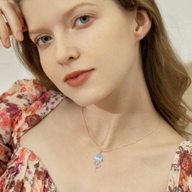 URONE Jellyfish Necklace 925 Sterling Silver Moonstone Pendant Necklace Beach Ocean Jewellery Gifts for Women Girls