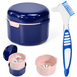 Zuxbolf Zahnspangendose mit Sieb Prothesendose Gebissdose Prothesendose Reinigung Zahnspangenreiniger Box Zahnschiene Reinigung Spangendose mit Fingerzahnbürste Zahnprothesen Behälter für Unterweg