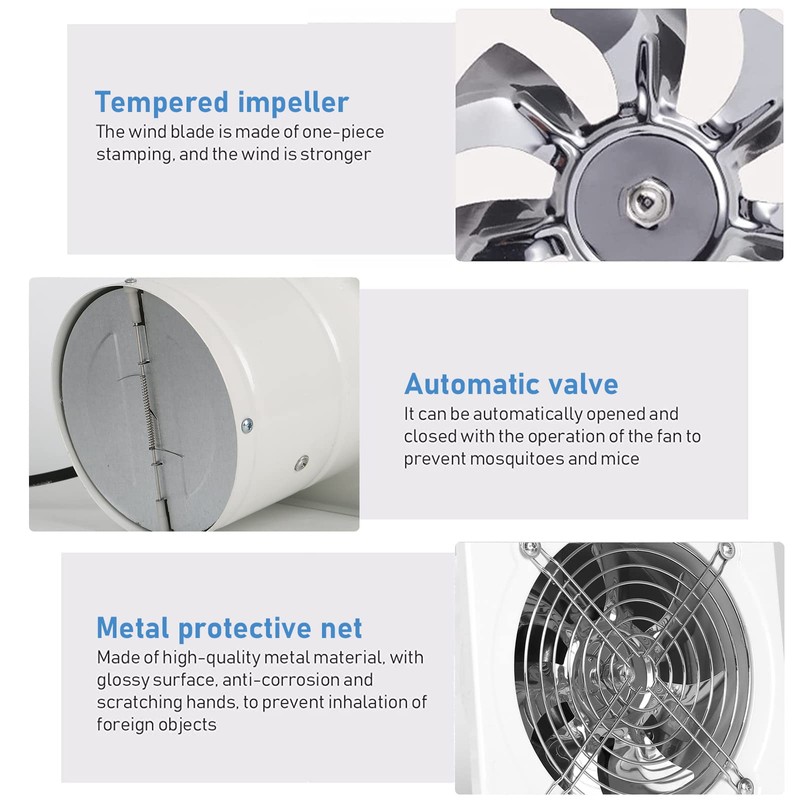Fepinc Exhaust Fan with Plug, 8 inch 735CFM Through-the-Wall Extractor