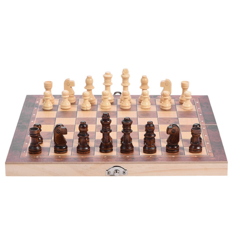 3in1 Portable Wooden Chessboard Folding Board Chess Game For Party