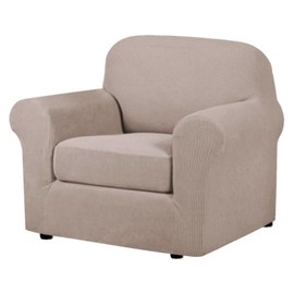 H.VERSAILTEX Armchair Slipcover Chair Cover 2 Piece Stretch Slipcovers Furniture Protector with Elastic Bottom Fit Armchair Width Up to 47 Inch, Stretch Spandex Jacquard Fabric(Chair, Sand)