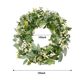Vlorart Vlorart Artificial Spring Summer Greenery Wreaths for Front Door Green Eucalyptus Leaf Wreath Decor Boxwood with Big Berries for Farmhouse Outside Year Round