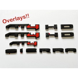 GMC Matte Black Red AT4/AT4HD Emblem Sierra Fit 2019-2023 GMC Sierra 1500 Overlay