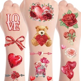 Papiailove Valentines Temporary Tattoos Stickers - 8 Sheets Valentine Galentines Tattoo Stickers for Adult Women Boys Girls, Valentines Day Party Favors Supplies, Candy Heart Pink Decorations Sticker