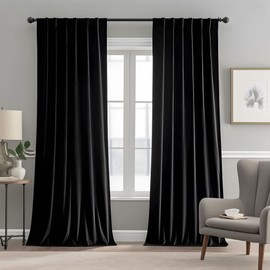 Aljctns Black Velvet Curtains 84 inches Long Luxury Blackout Curtains for Bedroom Living Room,Thermal Insulated Super Soft Window Drapes Rod Pocket & Back Tab, 52" W x 84" L, 2 Panels Set