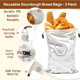 Reusable Homemade Sourdough Bread Bags (Pack of 2) XXL Extra Large - Container for Safe Refrigeration and Freshness of Bread