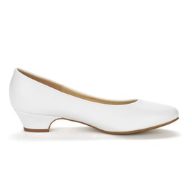 DREAM PAIRS Women's Mila White Pu Low Chunky Heel Pump Shoes Size 8.5 M US